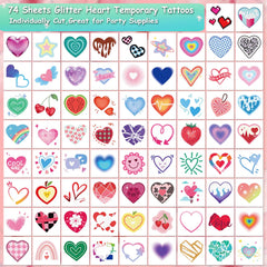 Tatuajes CHARLENT con corazones glitter y brillo para looks festivos.