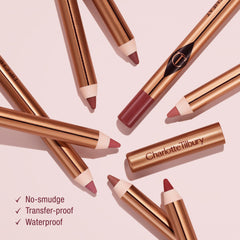 Charlotte Tilbury Lip Cheat smudge-proof texture defines lips without feathering on busy days.