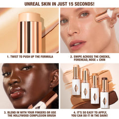 Charlotte Tilbury Unreal Skin Tint difumina imperfecciones para un rostro uniforme.