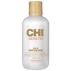 CHI Keratin Silk Infusion, botella en primer plano para cabello dañado y suave