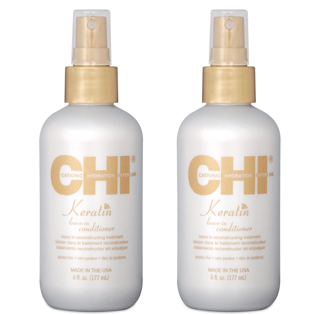 Acondicionador CHI Keratin sin enjuague, botella frontal, aporta suavidad y manejabilidad.