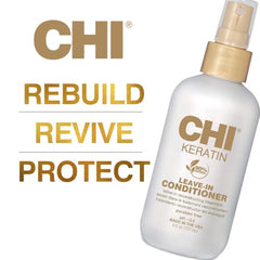 CHI Keratin sin enjuague, crema texturizada en envase, suavidad intensiva.