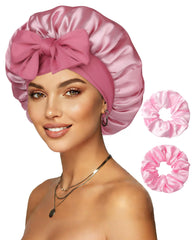 CHLINS bonete satén doble capas en rosa pastel protege el cabello al dormir