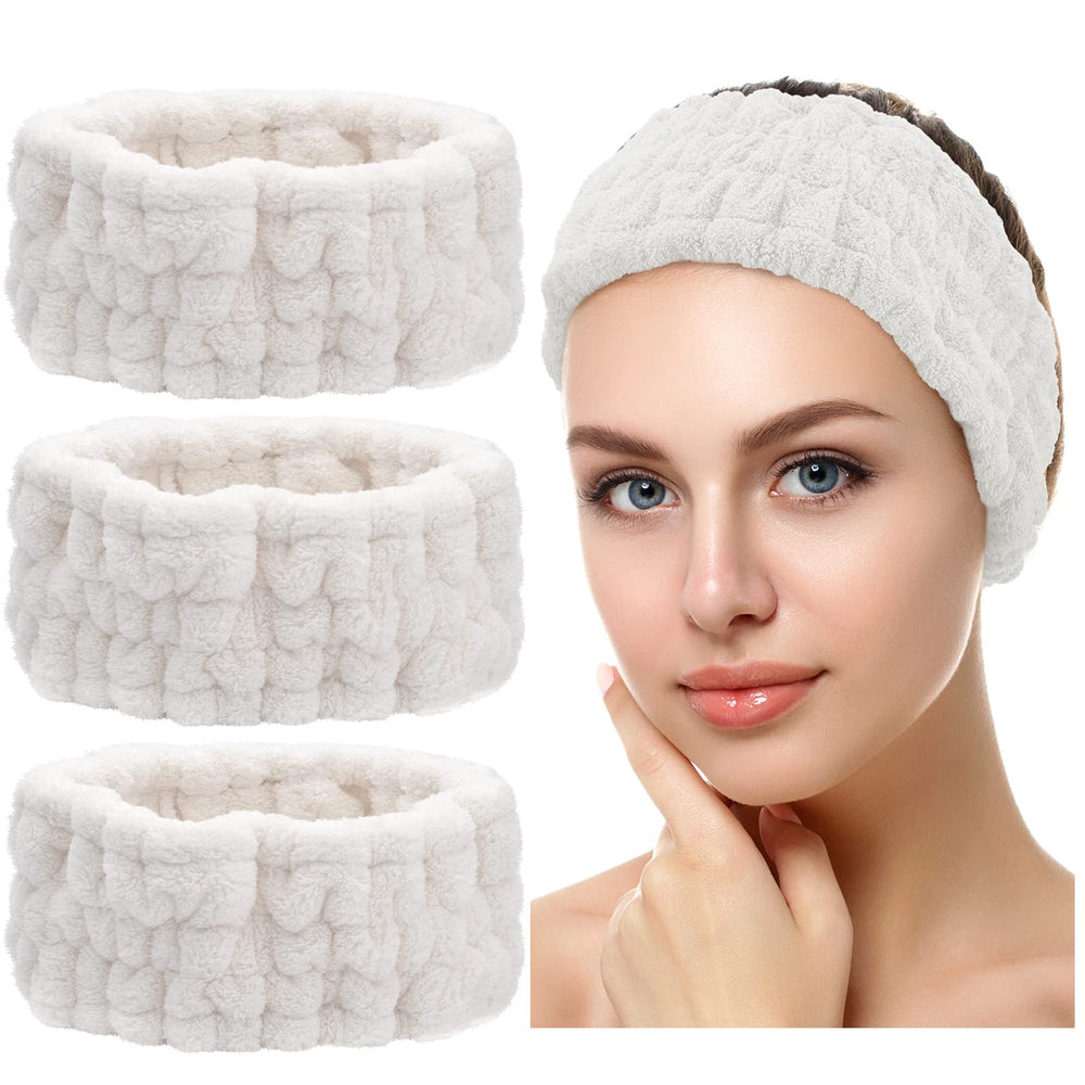 Conjunto Chuangdi de tres cintas para el cabello blancas, ideal para maquillaje sin interferencias.