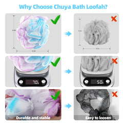 Chuya esponja lufa, con nudos fijos para mayor durabilidad durante el baño.