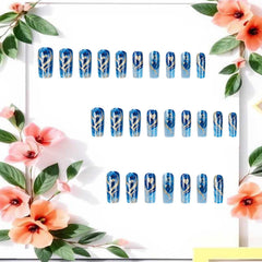 CJDLTS Unas en gradiente azul, diseño acrílico sofisticado para ocasiones.