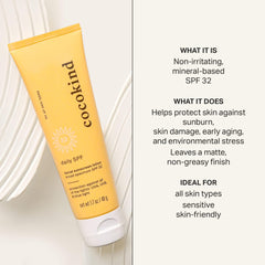 Cocokind Daily SPF: zinc-oxide visible para protección mineral suave en piel.