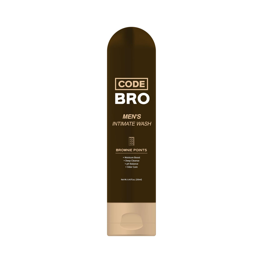Code Bro Brownie Point botella 250 ml, higiene masculina suave y profunda.