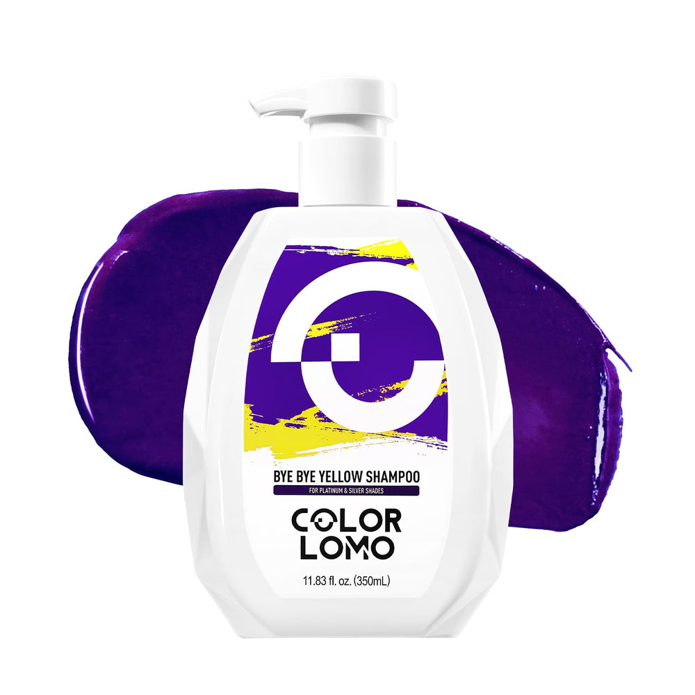 COLORLOMO Champú Purpura Adiós Amarillo: botella vertida y neutralización de tonos amarillos.