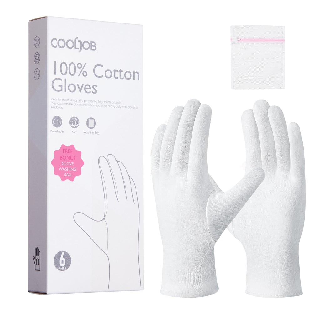 Guantes COOLJOB de algodón 100% blancos para uso diario y cuidado de la piel.