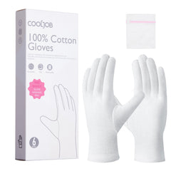 Guantes COOLJOB de algodón 100% blancos para uso diario y cuidado de la piel.