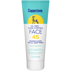 Coppertone protector solar facial sin aceite SPF45, acabado claro.