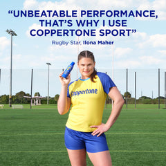 Aplicación desde cualquier ángulo con Coppertone Sport para cobertura fácil.