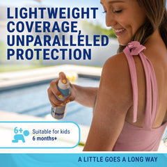 Protección UV resistente al agua hasta 80 minutos para actividades al aire libre.