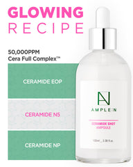 CORÉANA AMPLE:N Ceramide Shot Serum, textura cremosa visible en primer plano.