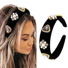 Diadema Coridy barroca negra con perlas y cristales para un look sofisticado