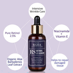 Cos De BAHA Retinol 2.5% sérum, aplicación nocturna en 1-2 gotas.