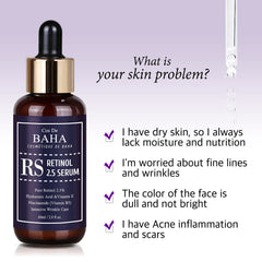 Cos De BAHA Retinol 2.5% sérum, textura ligera para uso diario.