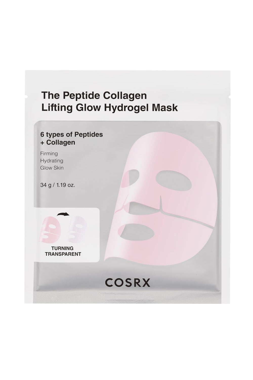 COSRX máscara hidrogel con péptidos y colágeno, sensación de lifting suave.