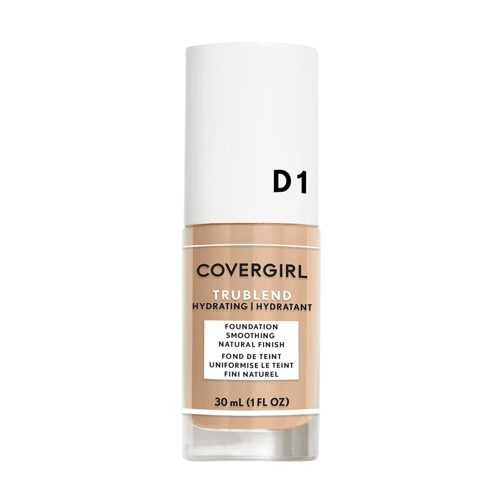 COVERGIRL truBLEND base líquida en botella, tono D1 para piel beige.