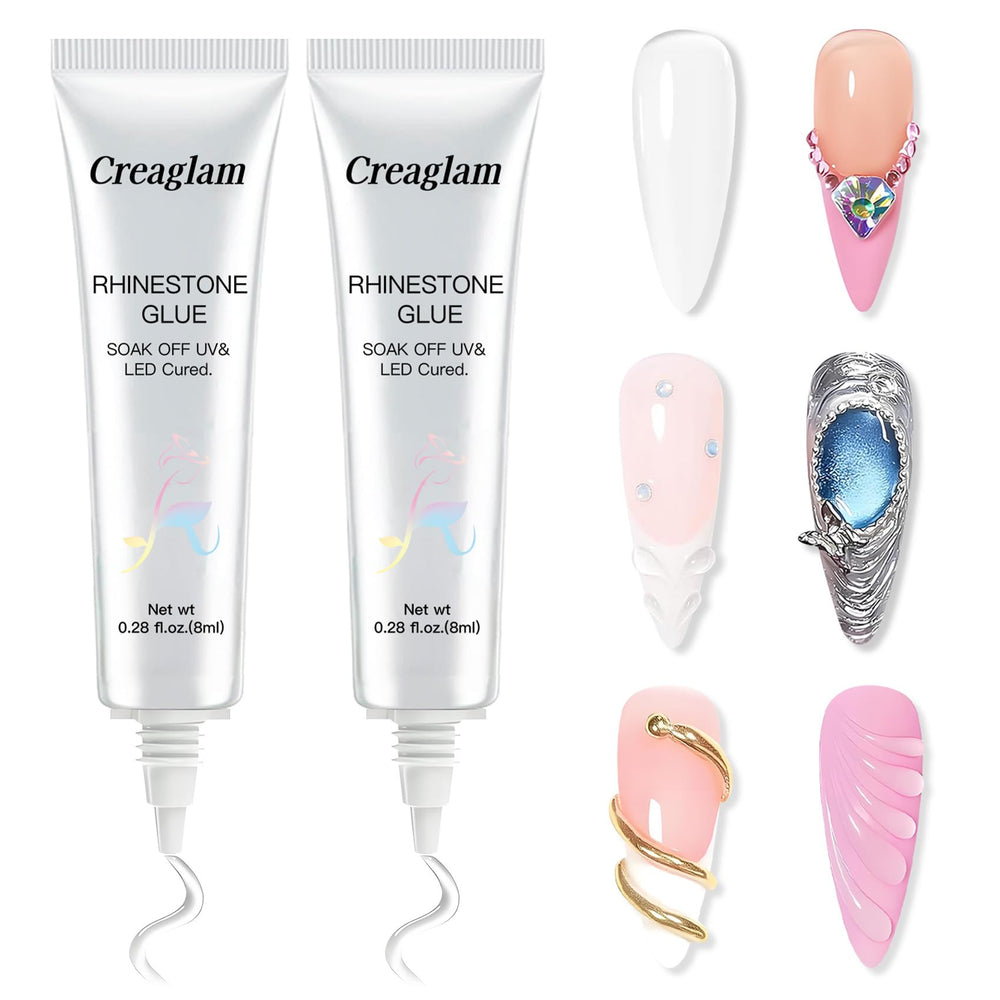 Creaglam pegamento para uñas con dos botes de 8 ml y punta fina para control.