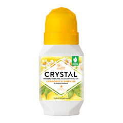 Crystal Essence Desodorante mineral con aplicador de rodillo manzanilla y té verde, uso diario suave.