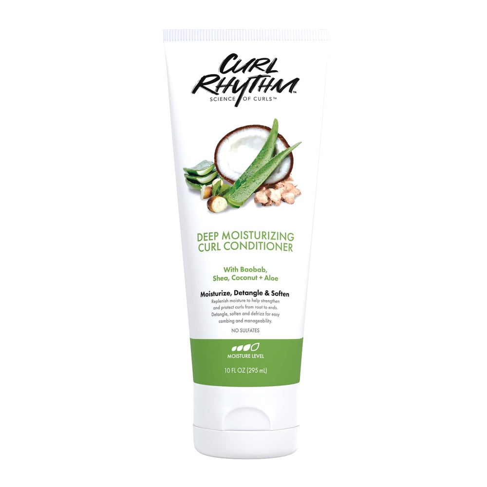 Curl Rhythm acondicionador para rizos en botella, brinda hidratación y manejo suave.