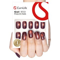 Curvlife uñas pegables 30 piezas en estuche, diseño albaricoque, corte corto