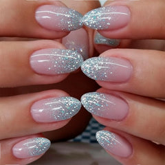 CurvLife uñas postizas glitter color almendra apricot con brillo duradero