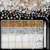 Cynailli perlas base plana, caja de 9000 piezas para uñas y manualidades brillantes.