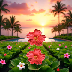 Detalle de pétalos rojos brillantes en flor hawaiana