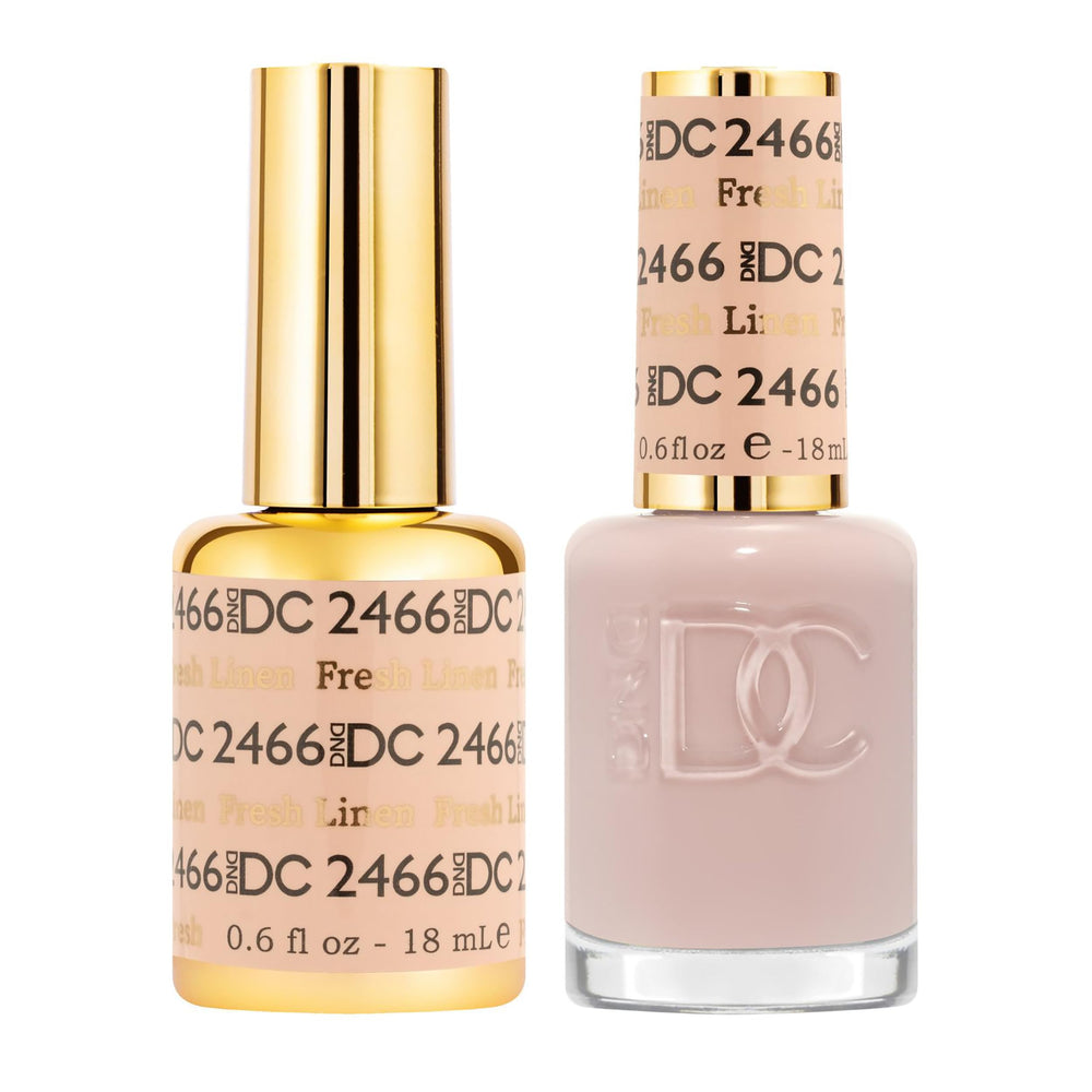Esmalte en gel DND DC 2466, tono translúcido lino fresco para uñas naturales.