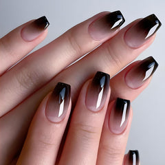 DAJIJIYOU Frances tip unas corto, negro-blanco gradiente, aspecto elegante para cualquier ocasión.