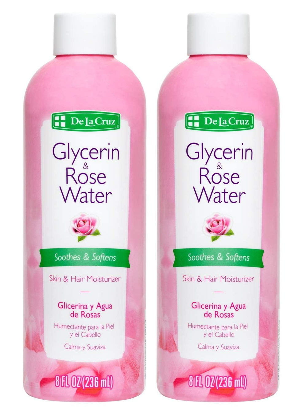 De La Cruz Agua de Rosas y Glicerina en frasco para rostro, hidratación suave.