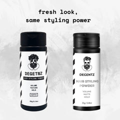 Polvo DEGENTZ para cabello: efecto mate y control de volumen para looks modernos.