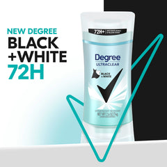 Degree Ultraclear Black+White, barra antiperspirante lista para aplicar y protección diaria.