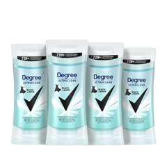 Degree Ultraclear Black+White, pack de 4 barras para uso diario sin manchas.