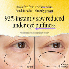 Derma E parches ojos vitamina C y B3 iluminan rostro cansado.