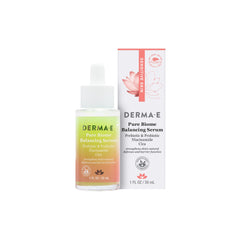 DERMA E Pure Biome Balancing Serum, botella de 30 ml, textura ligera para piel sensible.