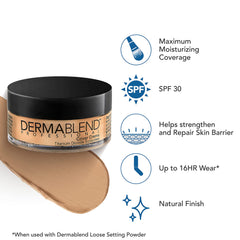 Cobertura alta con acabado natural de Dermablend Cover Crème.