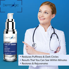 Dermlogic bolsas ojeras: reducción visual de hinchazón para un aspecto más fresco.