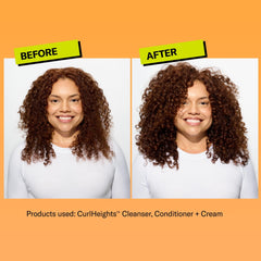 DevaCurl CurlHeights: aplicación en rizos húmedos, distribución uniforme para mayor cuerpo.