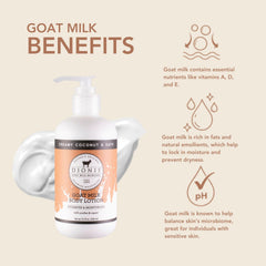 Dionis Leche de Cabra crema coco avena aporta hidratación duradera y piel suave.
