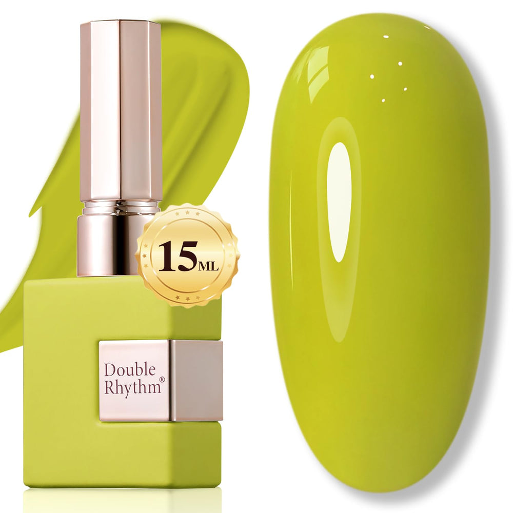 Esmalte gel Double Rhythm verde oliva 1307 en botella de 15 ml para manicuras en casa.