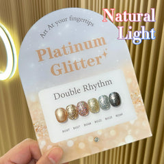 Double Rhythm gel glitter con acabado brillante y chispeante.
