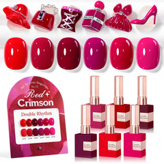 Double Rhythm gel uñas color rojo cereza, acabado liso y brillante