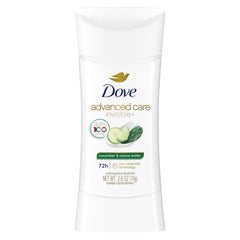 Desodorante Dove Advanced Care en barra con pepino y agua de cactus para piel suave.