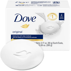 Dove Barra Original en empaque de cuatro jabones, práctico para uso diario en familia.