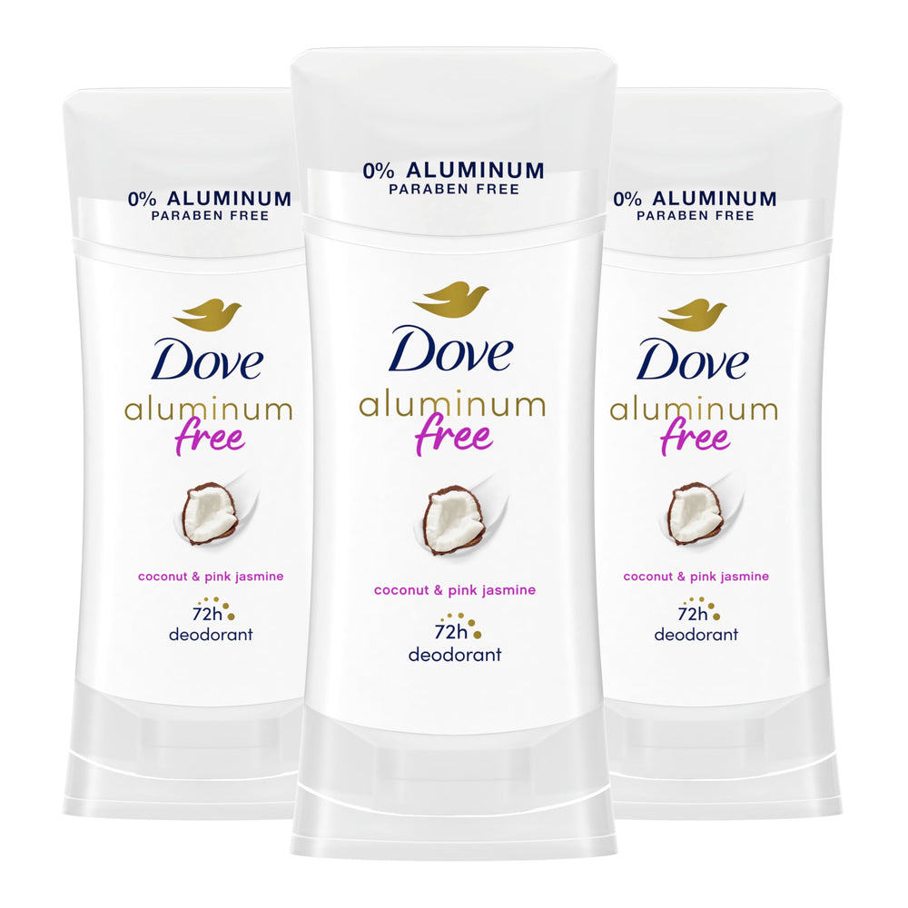Dove desodorante sin aluminio coco-jazmín para piel suave y fresca.