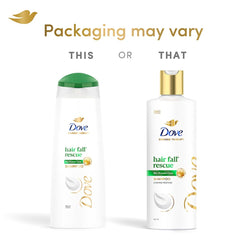 Dove Champú Rescate Caída del Cabello, espuma suave para limpieza delicada.